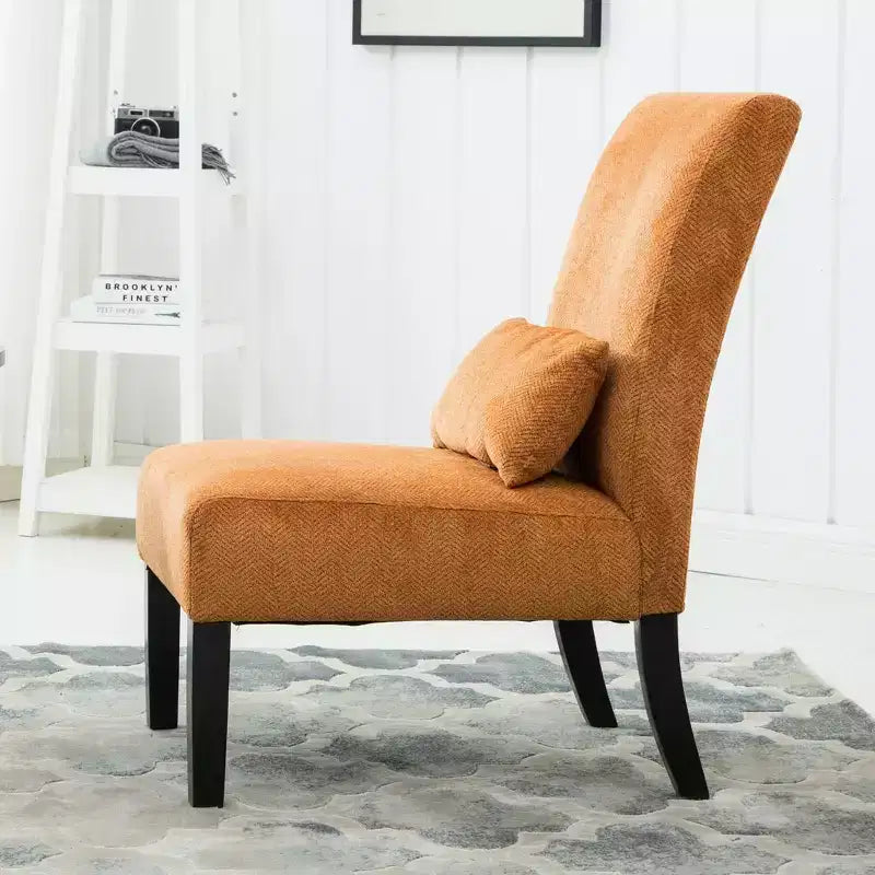 Fauteuil d'appoint contemporain sans accoudoirs en tissu chenille avec coussin lombaire assorti, orange