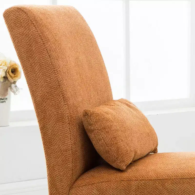 Fauteuil d'appoint contemporain sans accoudoirs en tissu chenille avec coussin lombaire assorti, orange