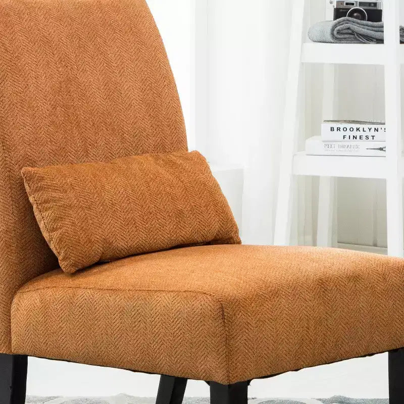 Fauteuil d'appoint contemporain sans accoudoirs en tissu chenille avec coussin lombaire assorti, orange