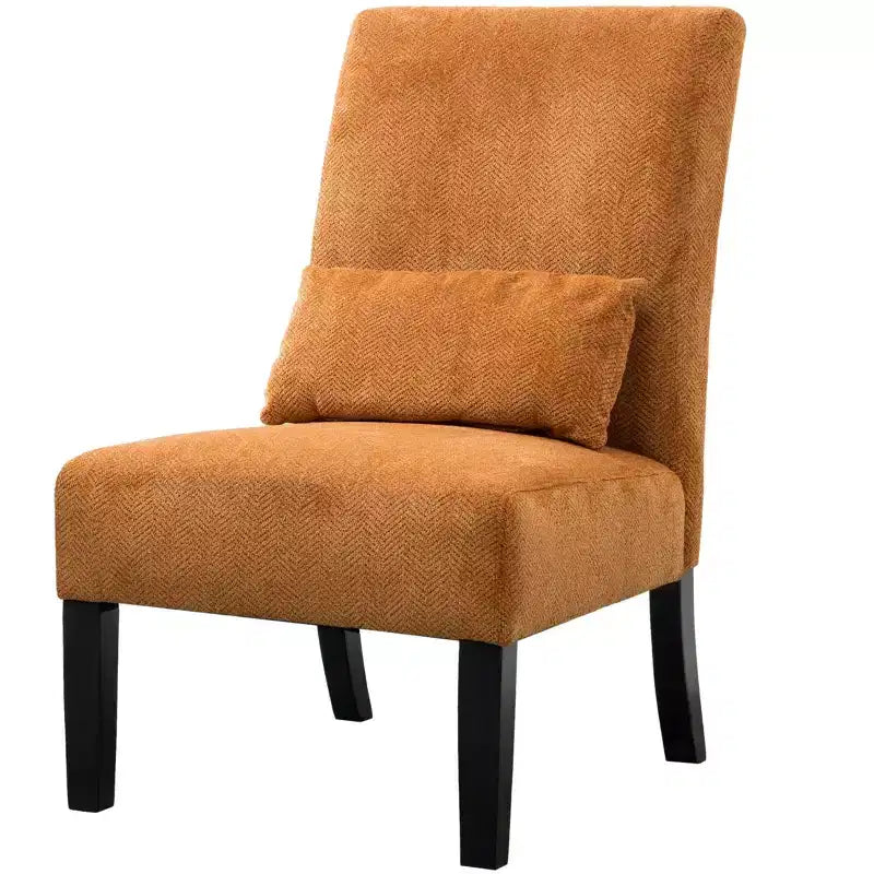 Fauteuil d'appoint contemporain sans accoudoirs en tissu chenille avec coussin lombaire assorti, orange