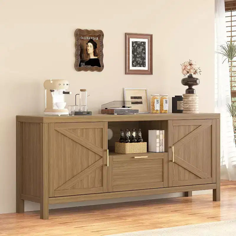 Garvee Farmhouse TV Stand for Up to 65 Inch TV, Entertainment Center with Door,Large Storage,Adjustable Shelf for Living Room/Bedroom