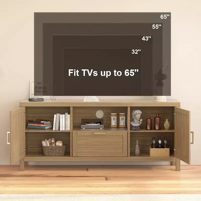 Meuble TV de ferme pour téléviseur jusqu'à 65 pouces, centre de divertissement avec porte, grand rangement, étagère réglable pour le salon