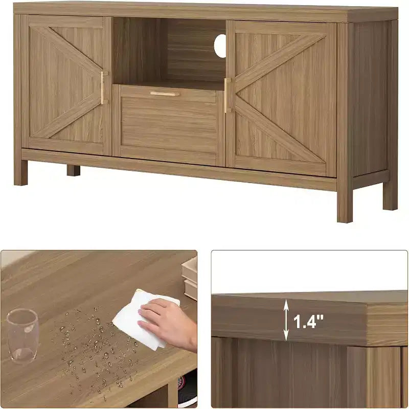 Meuble TV de ferme pour téléviseur jusqu'à 65 pouces, centre de divertissement avec porte, grand rangement, étagère réglable pour le salon