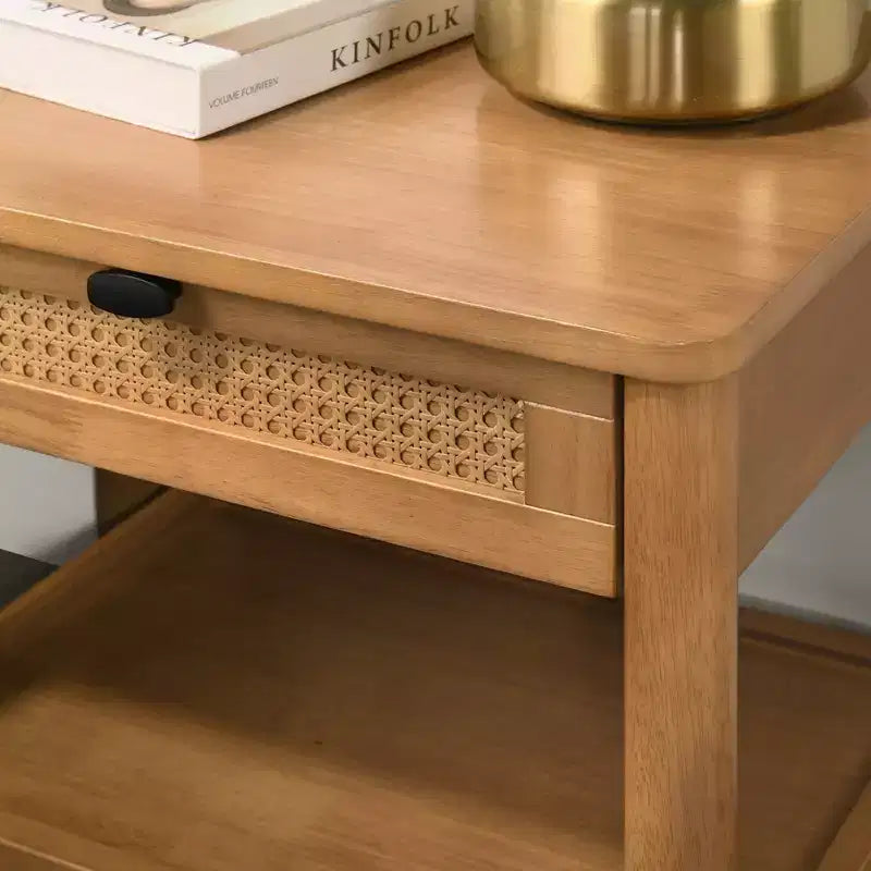 Table de chevet avec étagère, noyer clair