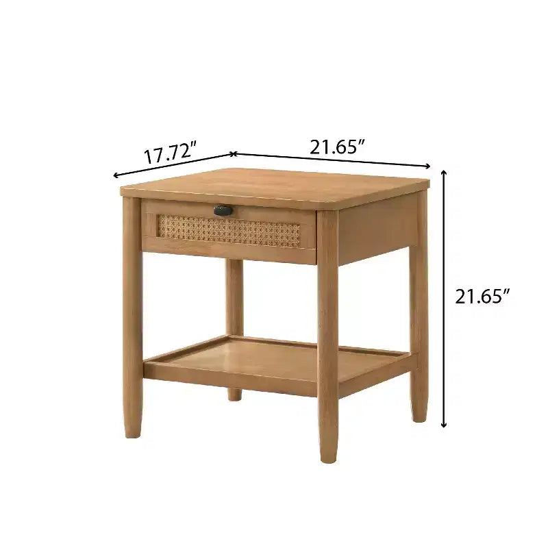 Table de chevet avec étagère, noyer clair