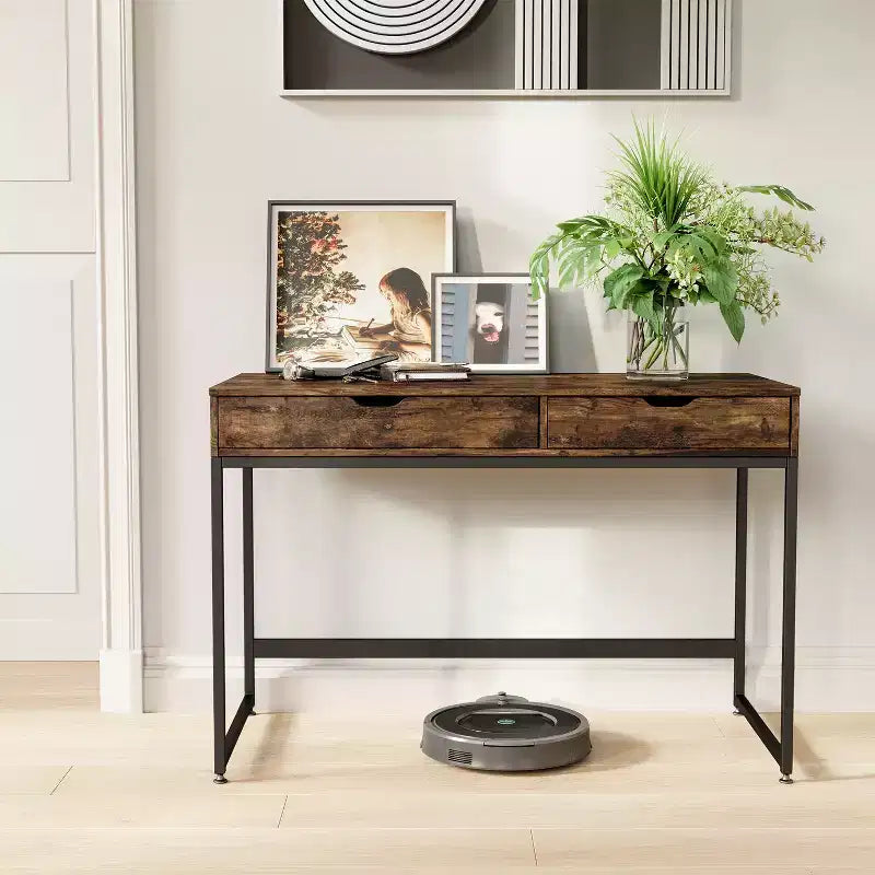Bureau informatique de 43 pouces avec 2 tiroirs, petite table d'écriture avec cadre en métal pour bureau à domicile