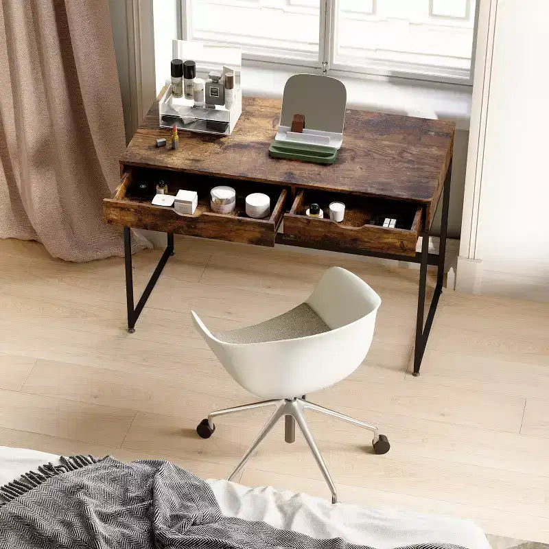 Bureau informatique de 43 pouces avec 2 tiroirs, petite table d'écriture avec cadre en métal pour bureau à domicile