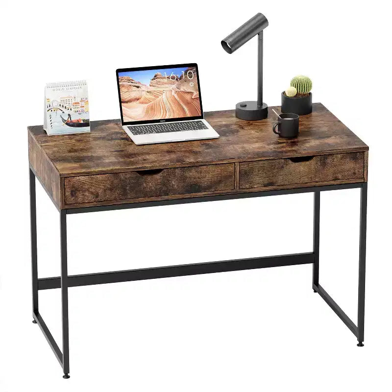 Bureau informatique de 43 pouces avec 2 tiroirs, petite table d'écriture avec cadre en métal pour bureau à domicile