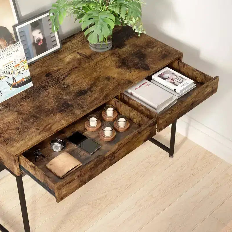 Bureau informatique de 43 pouces avec 2 tiroirs, petite table d'écriture avec cadre en métal pour bureau à domicile