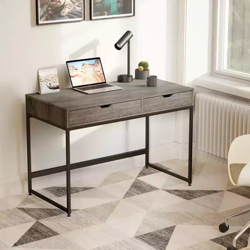Bureau informatique de 43 pouces avec 2 tiroirs, petite table d'écriture avec cadre en métal pour bureau à domicile