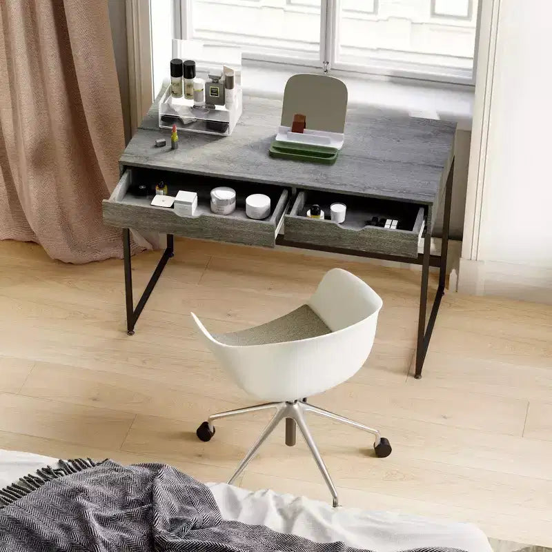 Bureau informatique de 43 pouces avec 2 tiroirs, petite table d'écriture avec cadre en métal pour bureau à domicile