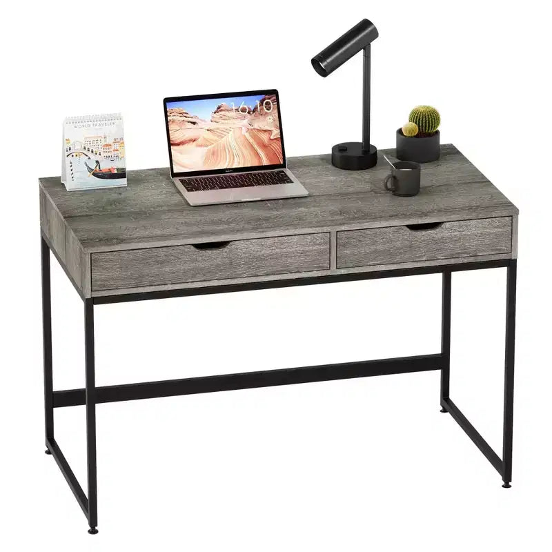Bureau informatique de 43 pouces avec 2 tiroirs, petite table d'écriture avec cadre en métal pour bureau à domicile