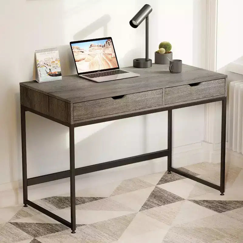 Bestier 43 inch Computer Desk with 2 Drawers, Small Writing Table with Metal Frame for Home Office
