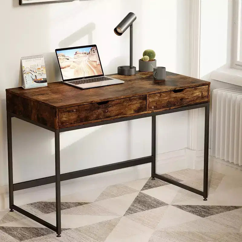 Bureau informatique de 43 pouces avec 2 tiroirs, petite table d'écriture avec cadre en métal pour bureau à domicile