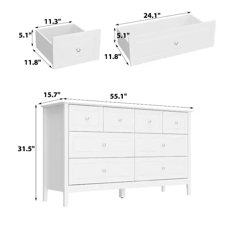 Commode de chambre à 8 tiroirs - Blanc