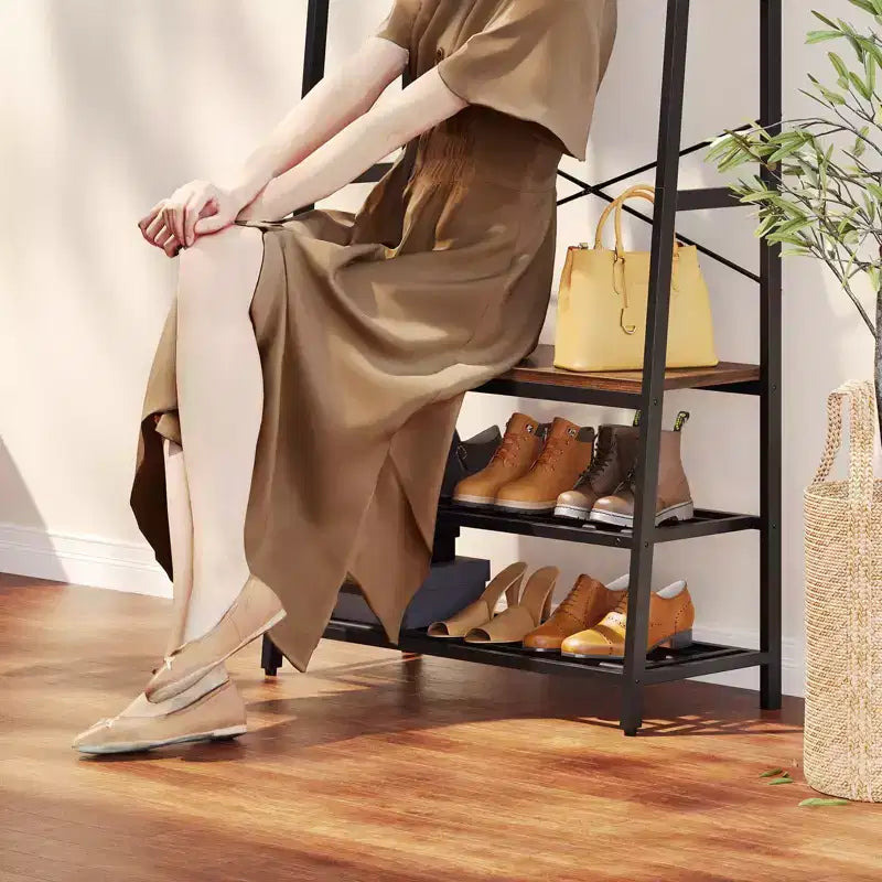 Porte-manteau avec banc de rangement à chaussures, arbre d'entrée de 70 po avec étagères, support de suspension pour vestes et manteaux, organisateur d'entrée 5-en-1 avec