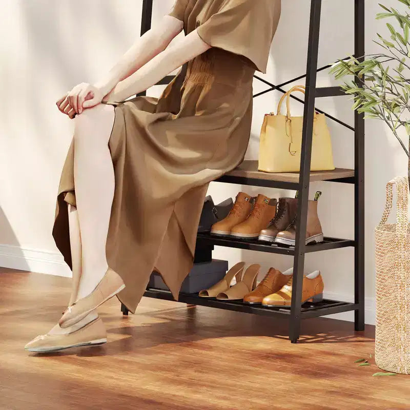 Porte-manteau avec banc de rangement à chaussures, arbre d'entrée de 70 po avec étagères, support de suspension pour vestes et manteaux, organisateur d'entrée 5-en-1 avec