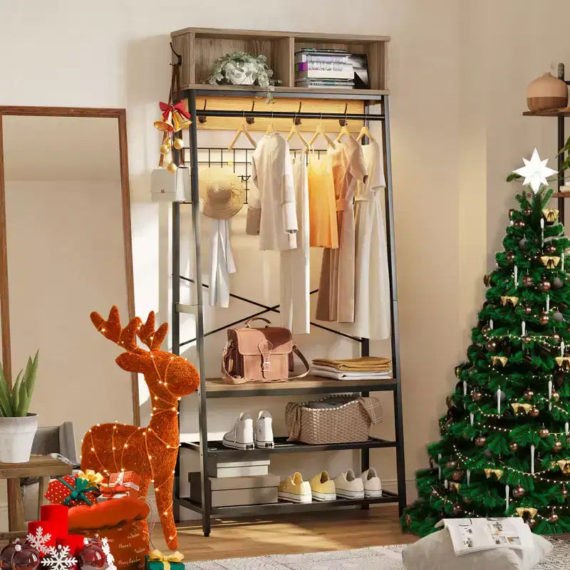 Porte-manteau avec banc de rangement à chaussures, arbre d'entrée de 70 po avec étagères, support de suspension pour vestes et manteaux, organisateur d'entrée 5-en-1 avec