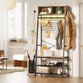 Bestier Coat Rack with Shoe Storage Bench, 70 Hall Tree with Shelves, Clothes Hanger Stand for Jackets & Cats, 5-in-1 Entryway Organizer with Hooks