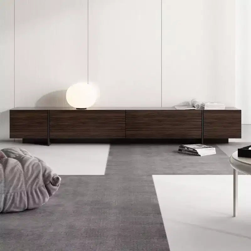 Meuble TV bas marron aspect grain de bois 4 tiroirs de rangement