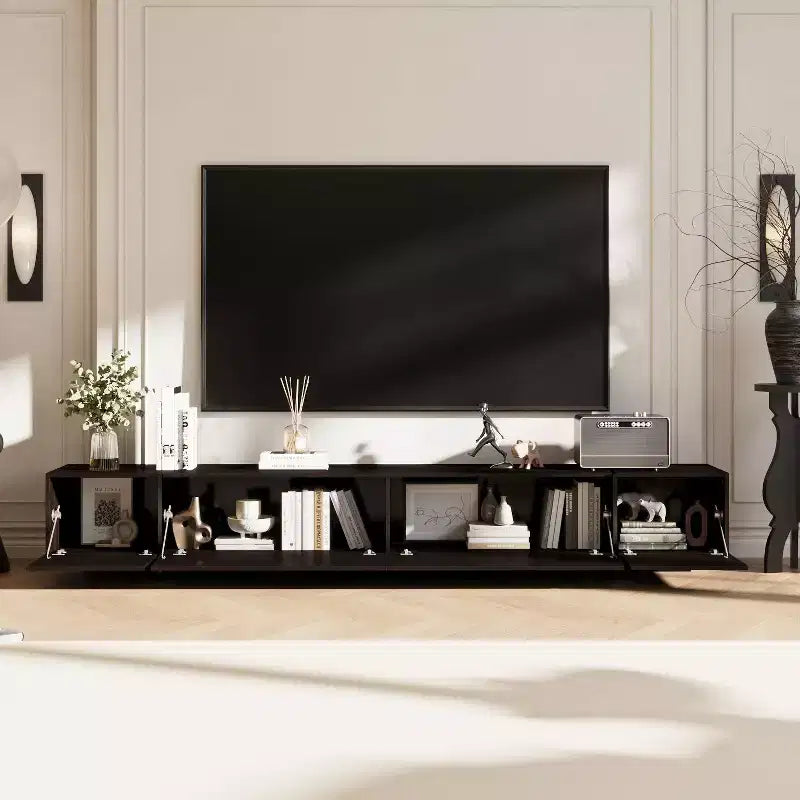 Meuble TV bas marron aspect grain de bois 4 tiroirs de rangement