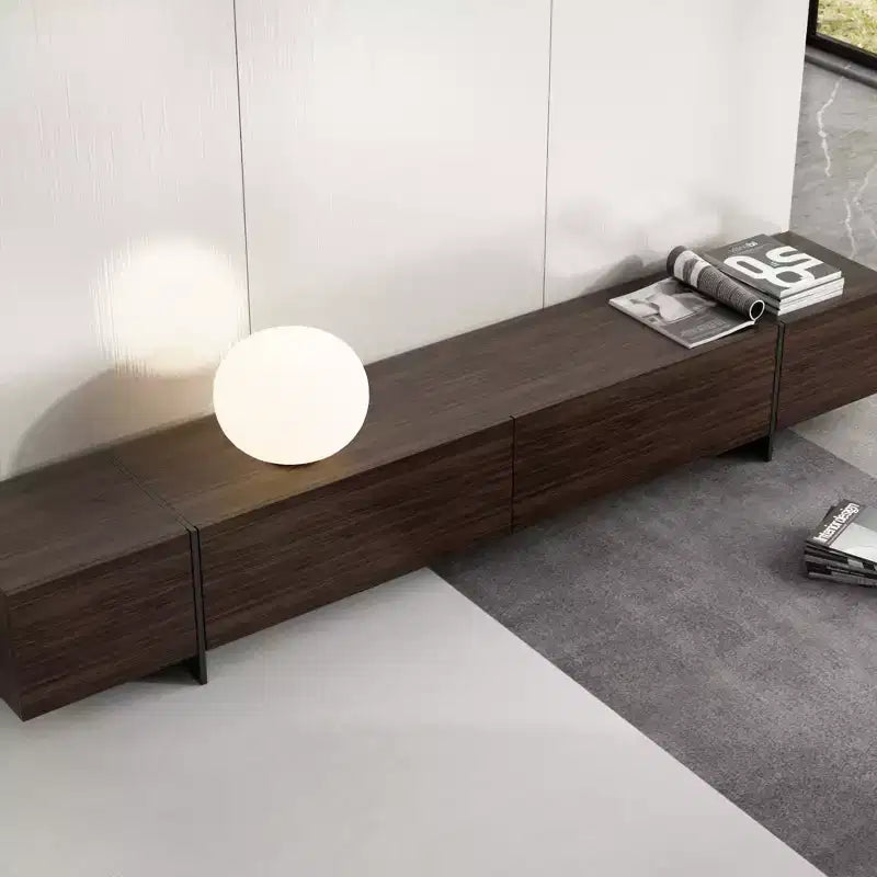 Meuble TV bas marron aspect grain de bois 4 tiroirs de rangement