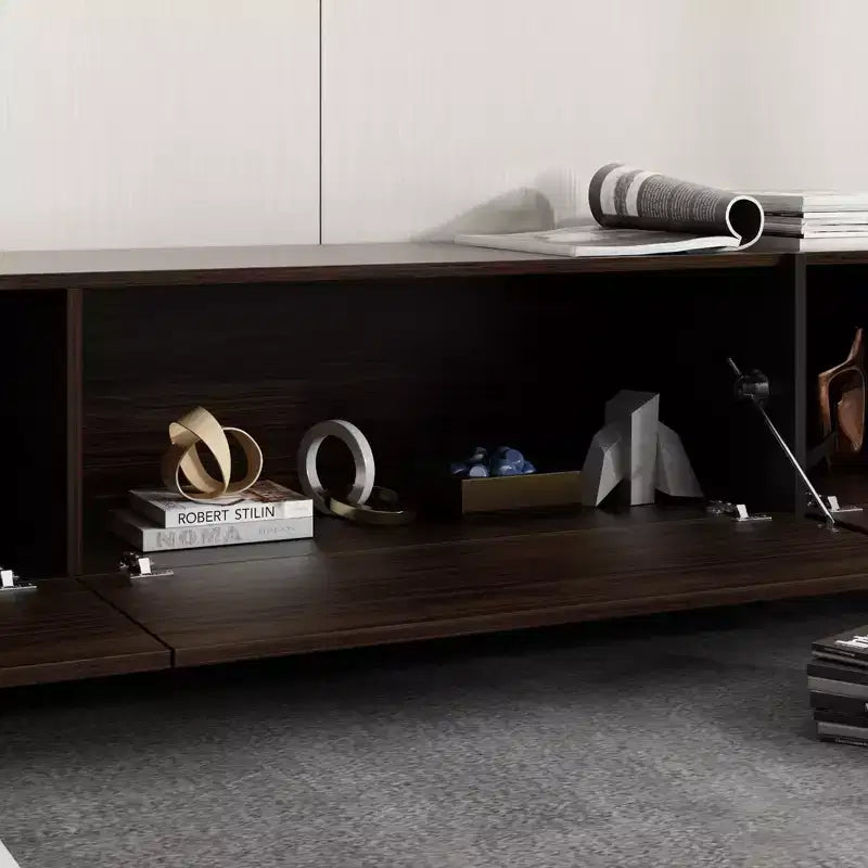 Meuble TV bas marron aspect grain de bois 4 tiroirs de rangement