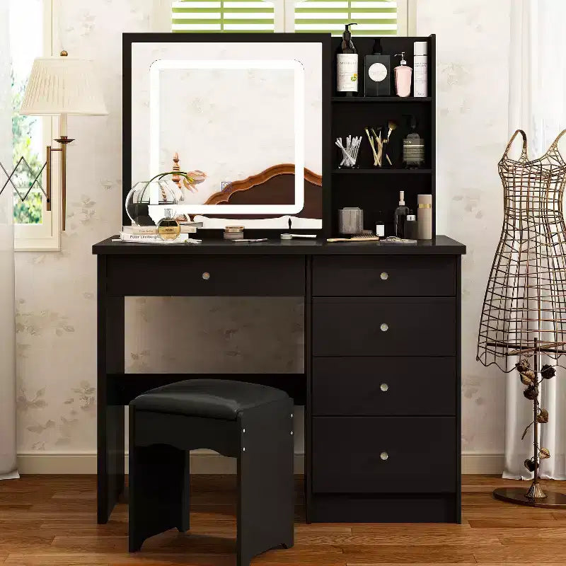 Coiffeuse miroir de 99,06 cm avec tabouret et tiroirs de rangement