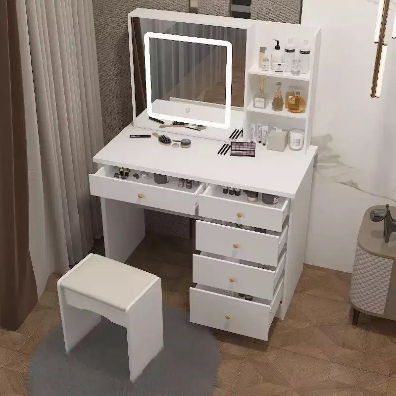 Coiffeuse miroir de 99,06 cm avec tabouret et tiroirs de rangement