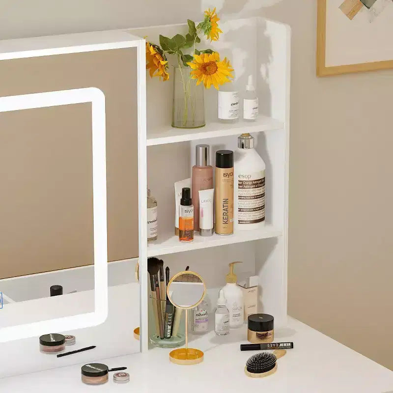 Coiffeuse miroir de 99,06 cm avec tabouret et tiroirs de rangement