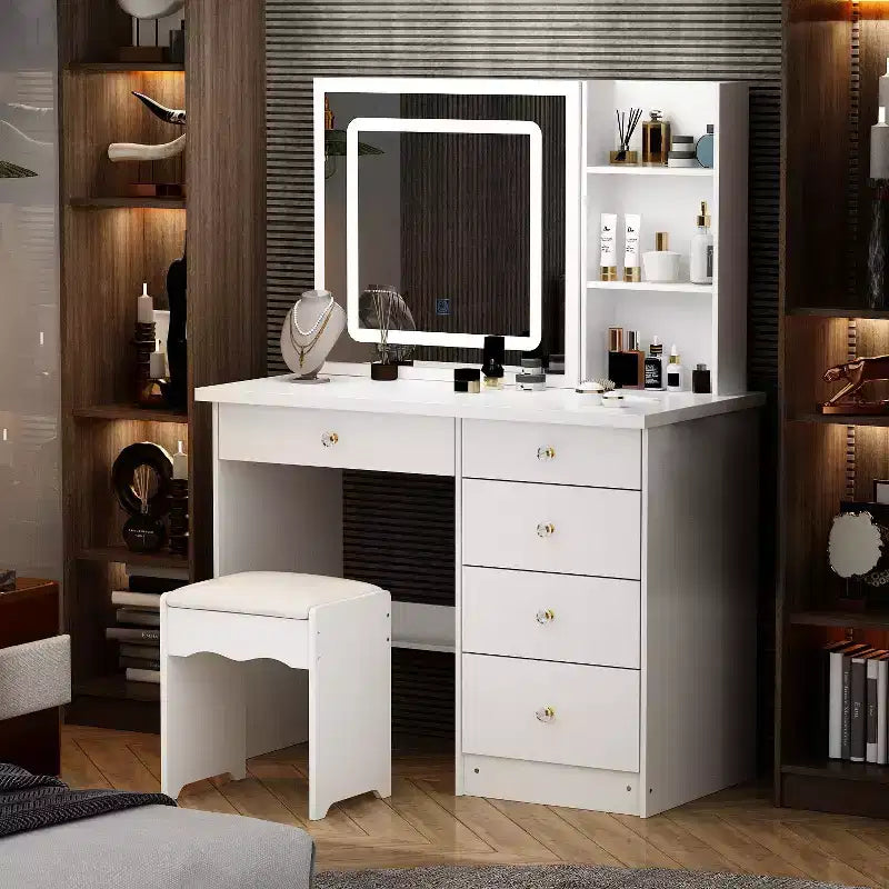 Coiffeuse miroir de 99,06 cm avec tabouret et tiroirs de rangement