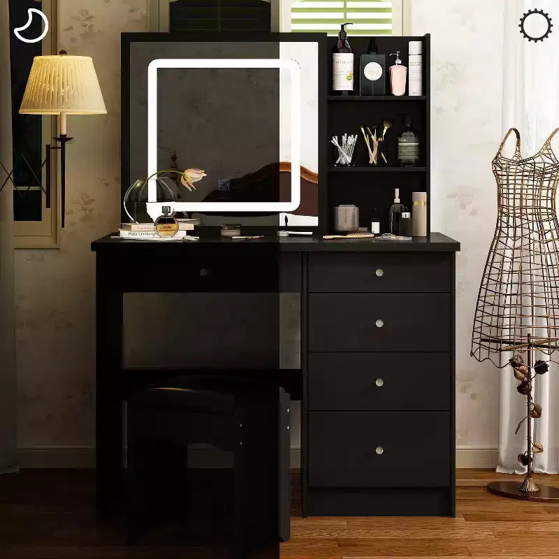 Coiffeuse miroir de 99,06 cm avec tabouret et tiroirs de rangement