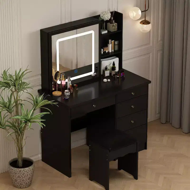 Coiffeuse miroir de 99,06 cm avec tabouret et tiroirs de rangement