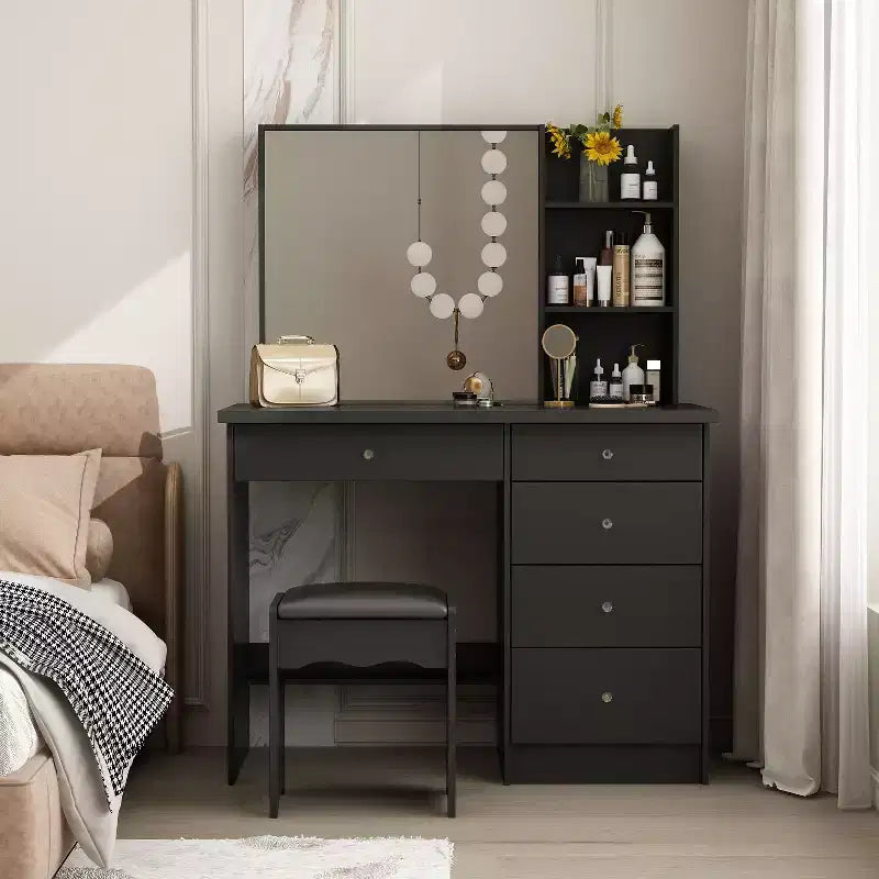 Coiffeuse miroir de 99,06 cm avec tabouret et tiroirs de rangement