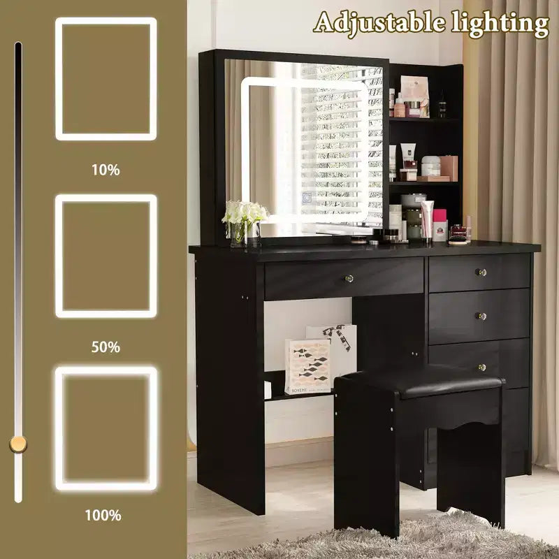 Coiffeuse miroir de 99,06 cm avec tabouret et tiroirs de rangement