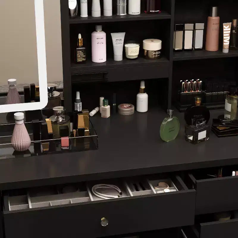 Coiffeuse miroir de 99,06 cm avec tabouret et tiroirs de rangement