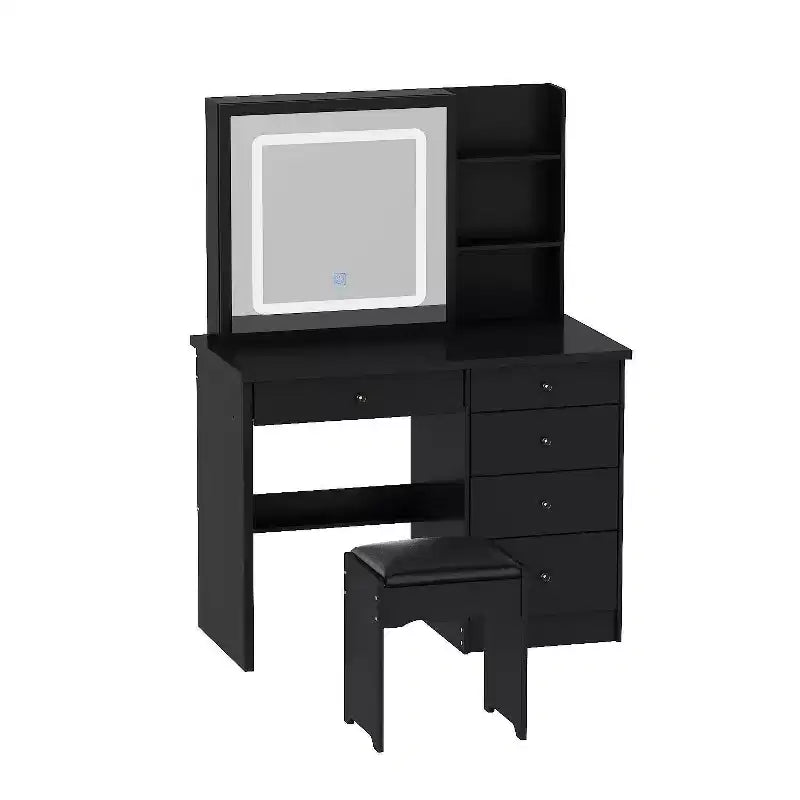Coiffeuse miroir de 99,06 cm avec tabouret et tiroirs de rangement
