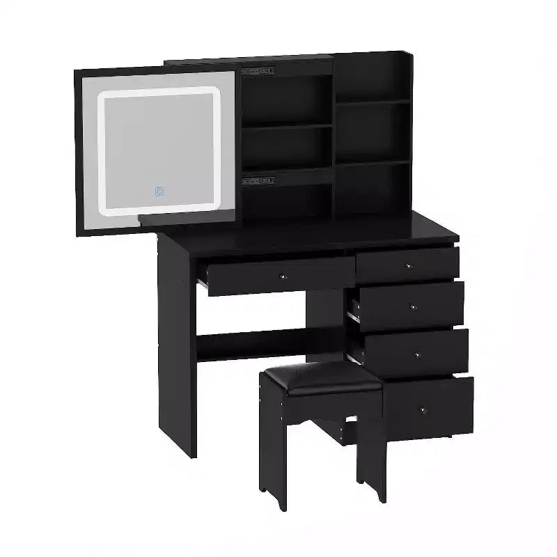 Coiffeuse miroir de 99,06 cm avec tabouret et tiroirs de rangement