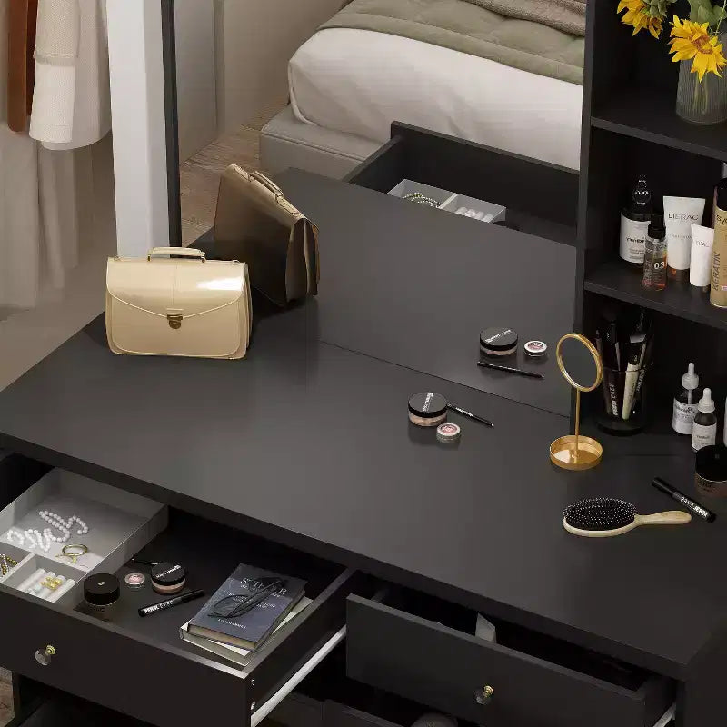 Coiffeuse miroir de 99,06 cm avec tabouret et tiroirs de rangement