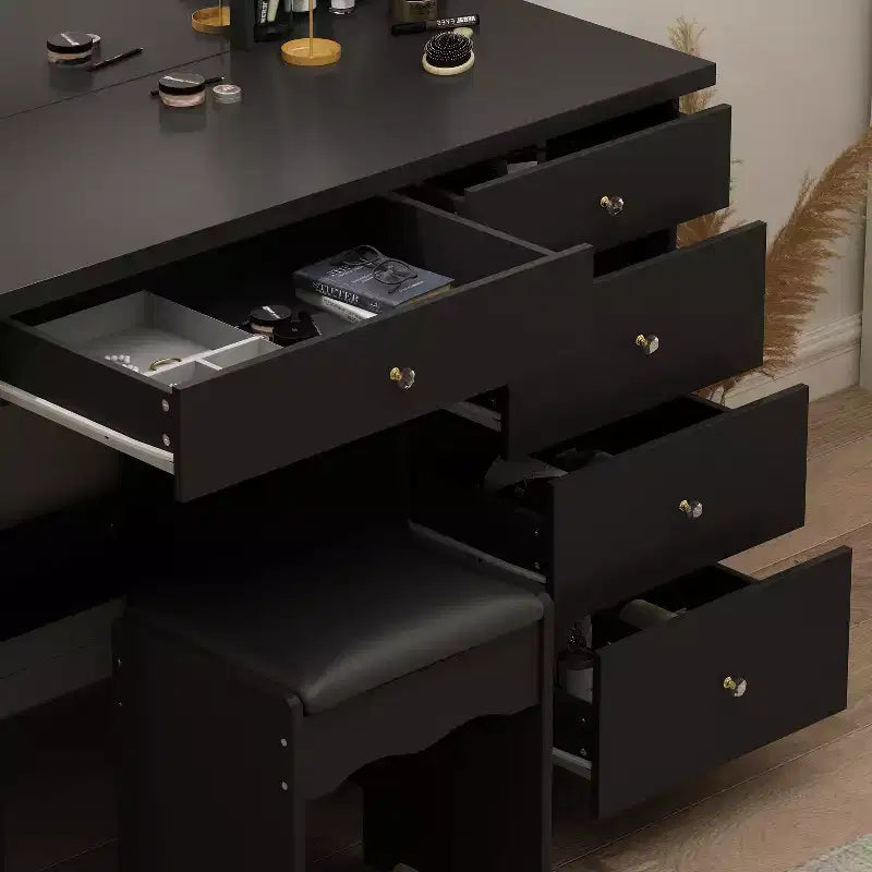 Coiffeuse miroir de 99,06 cm avec tabouret et tiroirs de rangement