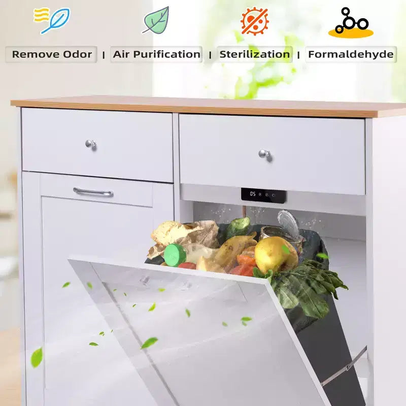 Meuble de cuisine avec 2 tiroirs et rangement pour poubelle – Meuble de rangement autoportant