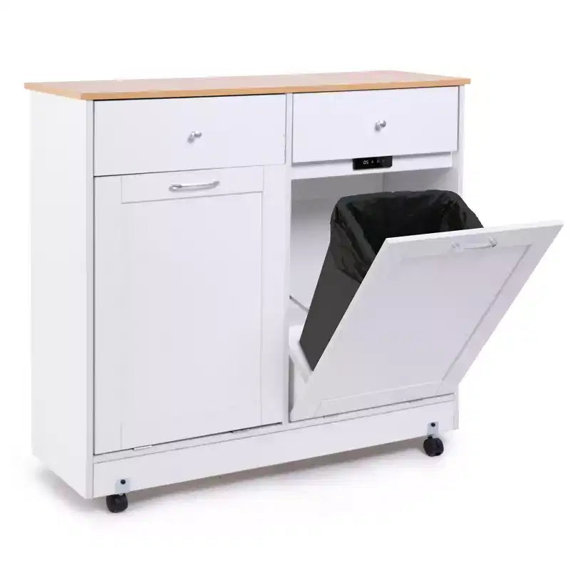Meuble de cuisine avec 2 tiroirs et rangement pour poubelle – Meuble de rangement autoportant