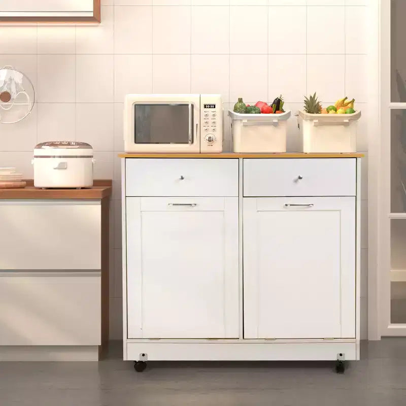 Meuble de cuisine avec 2 tiroirs et rangement pour poubelle – Meuble de rangement autoportant