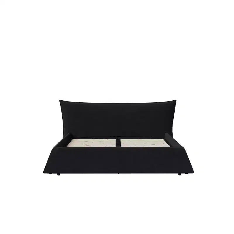Lit en bois avec tête de lit en velours de forme spéciale