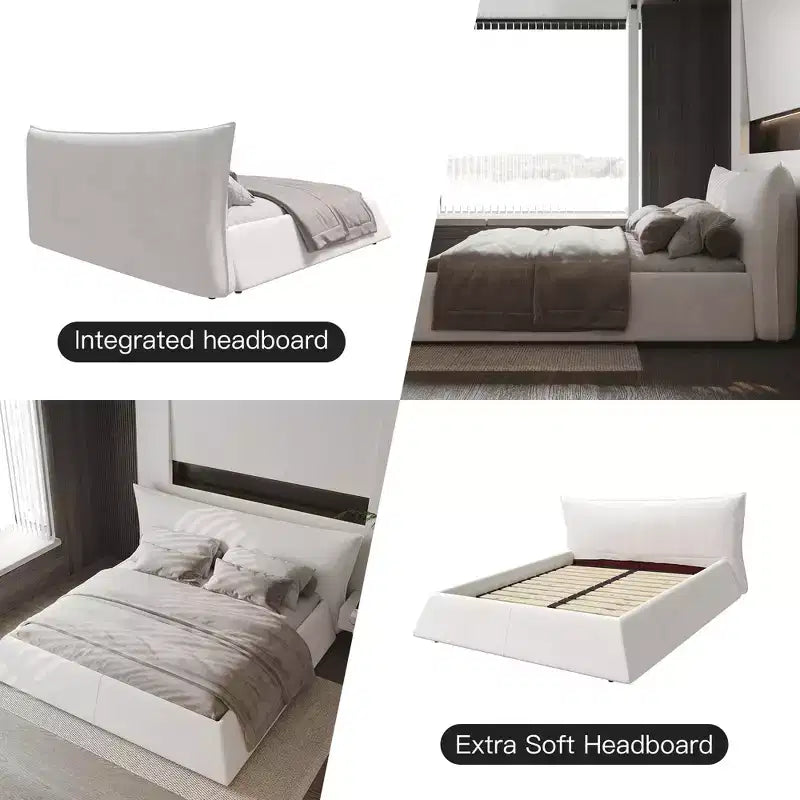 Lit en bois avec tête de lit en velours de forme spéciale
