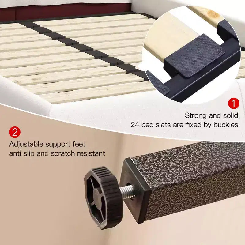 Lit en bois avec tête de lit en velours de forme spéciale