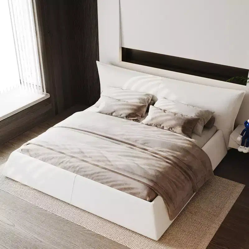 Lit en bois avec tête de lit en velours de forme spéciale