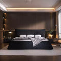 GDFStudio Upholstered Platform Solid Wood Bed with Special Shaped Velvet Headboard