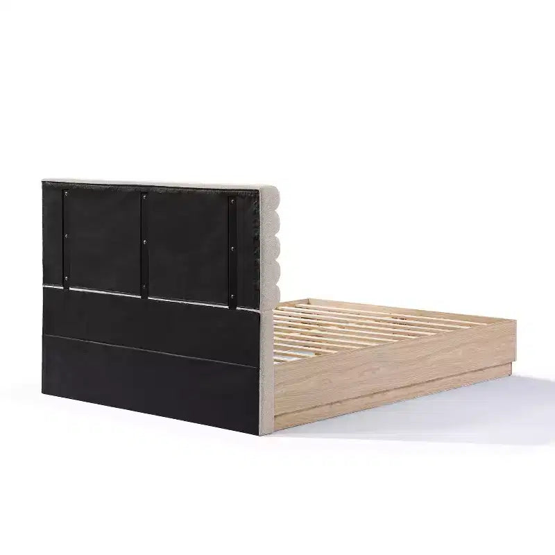 Cadre de lit en bois avec tête de lit capitonnée en boucle taupe