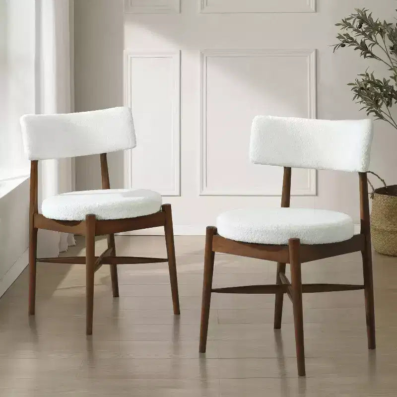 Chaises de salle à manger modernes en hévéa et tissu mélangé (lot de 2)